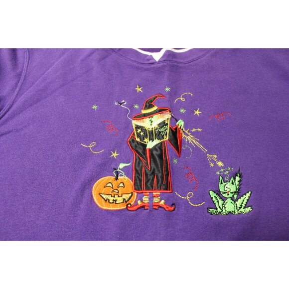 White Stag Womens Halloween Sweatshirt X-Large Purple Witch & Cat Embroidery - Picture 3 of 13